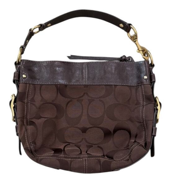 Y2k Coach 12674 Zoe Signature Logo Brown Jaquard Hobo Bag - Picture 5 of 9